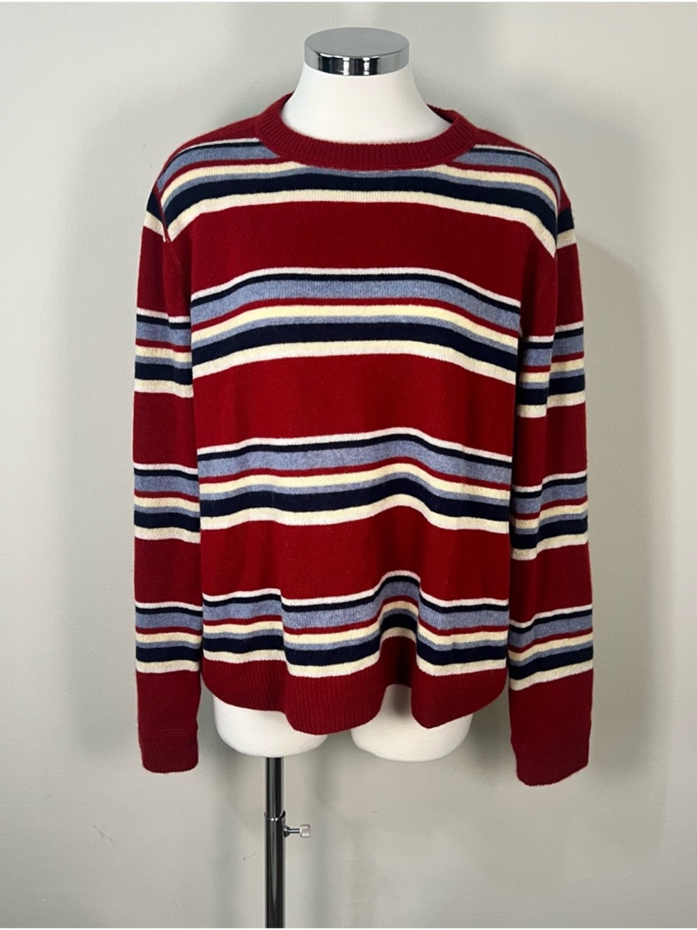 Reformation Cashmere Boyfriend Sweater Striped Red Blue Cream Crew Neck M - Picture 3 of 8